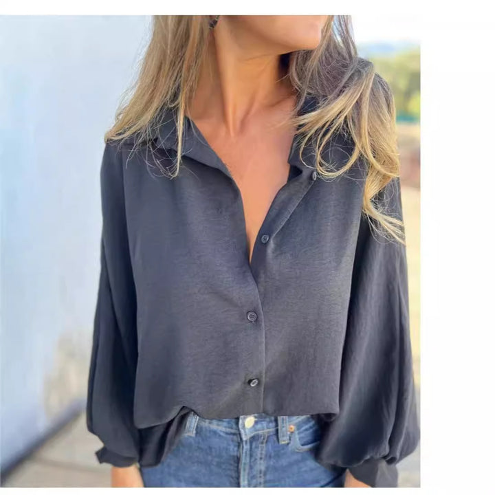 Damen Locker geschnittene Viskose-Hemdbluse mit Oversize-Schnitt und Ballonärmeln Echoarchiv