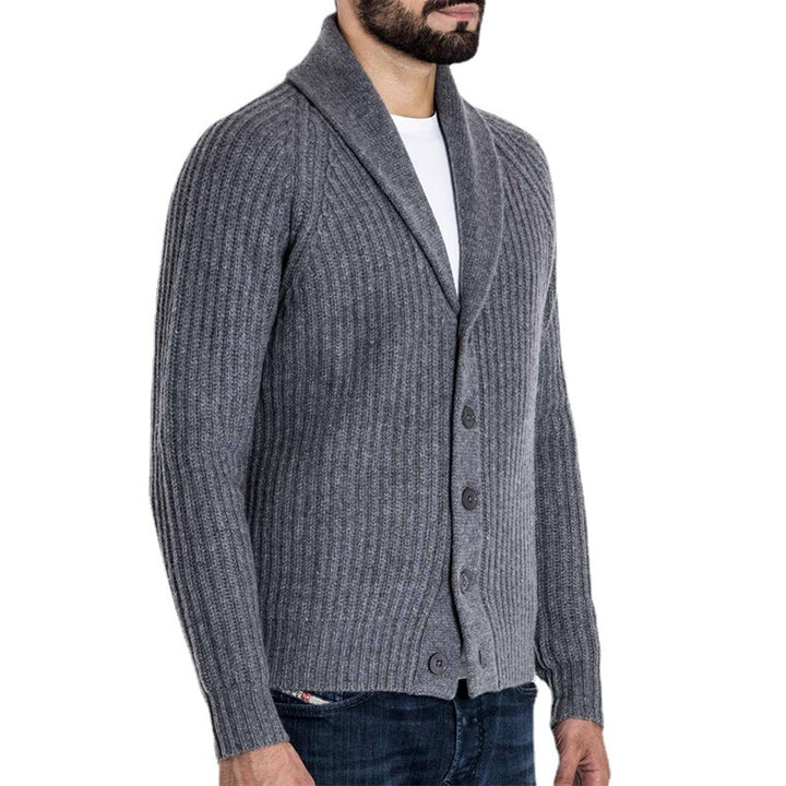 Herren Rippstrick-Cardigan mit Schalkragen und durchgehender Knopfleiste Echo Archiv