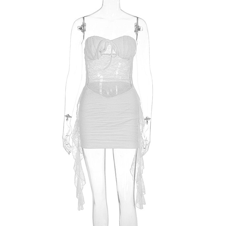 Damen sexy Minikleid mit Spitzenoberteil und verspieltem Saum Echo Archiv