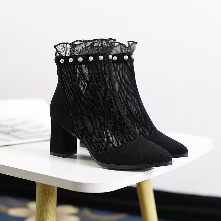 Damen Elegante Netze Stiefeletten mit Rüschendetails – Varelle