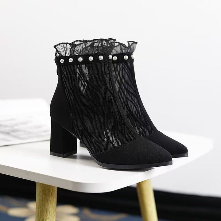Damen Elegante Netze Stiefeletten mit Rüschendetails – Varelle
