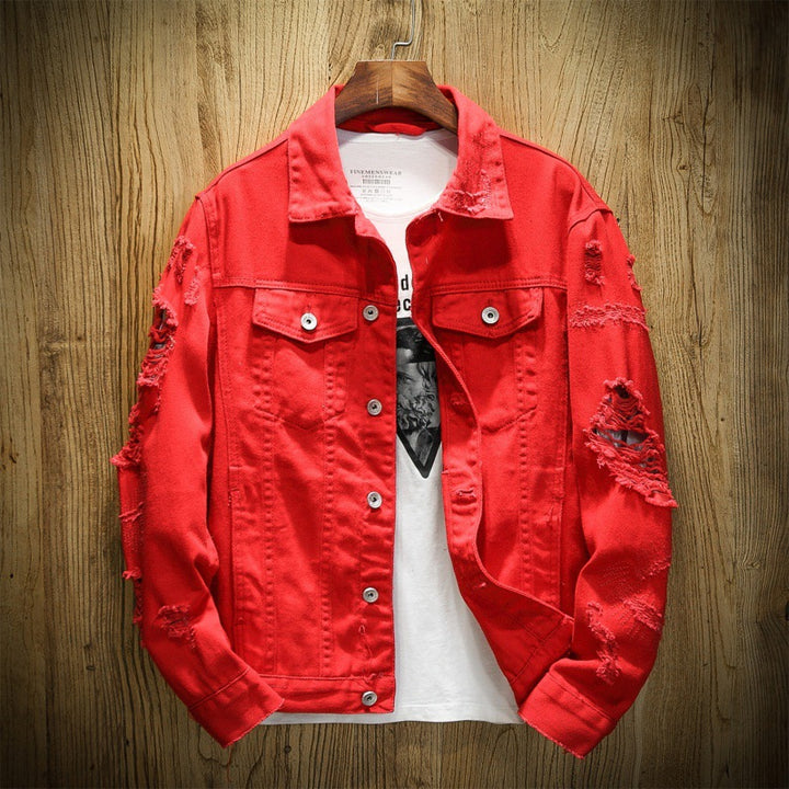 Unisex nan zerrissene Jeansjacke mit weitem Schnitt und aufgesetzten Brusttaschen Echo Archiv