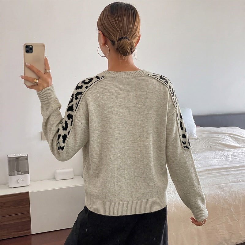 Damen Oversize Strickpullover mit Leo-Jacquard-Schultereinsätzen Echoarchiv