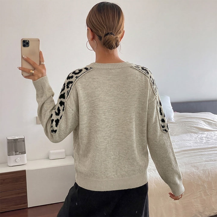 Damen Oversize Strickpullover mit Leo-Jacquard-Schultereinsätzen Echoarchiv