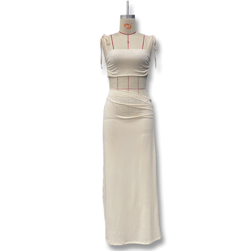 Damen Elegantes Maxikleid mit Spitzeneinsätzen und verstellbaren Trägern Echo Archiv