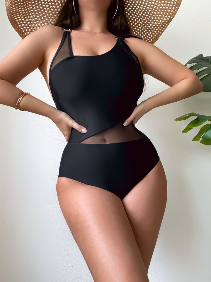 Damen Einteiliger Badeanzug mit transparenten Einsätzen und asymmetrischem Design Echo Archiv