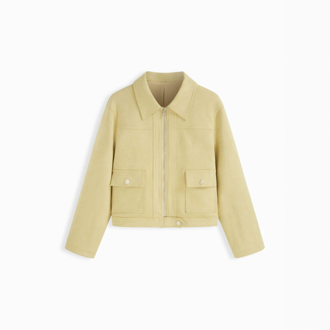 Damen Kurzjacke mit Reißverschluss, Hemdkragen und Pattentaschen – Célinea