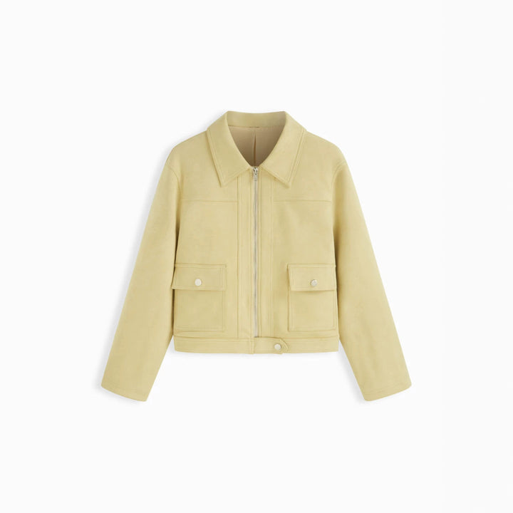 Damen Kurzjacke mit Reißverschluss, Hemdkragen und Pattentaschen – Célinea