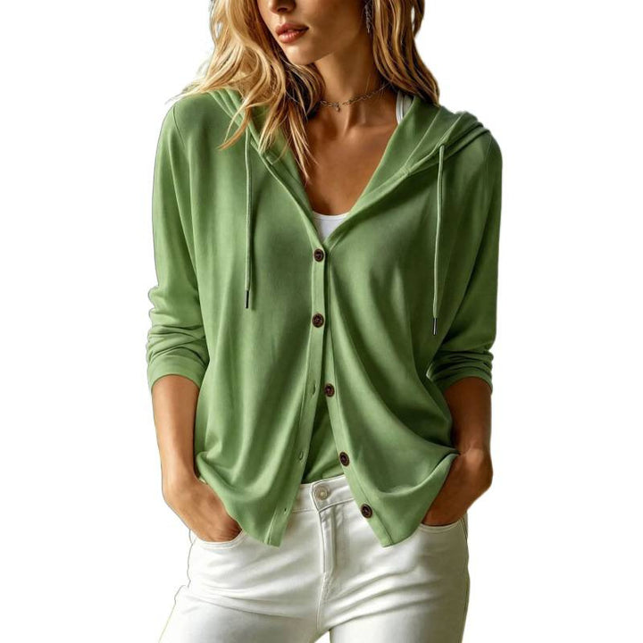 Damen Leichter Kapuzen-Cardigan mit Knopfleiste und Relaxed Fit Echoarchiv
