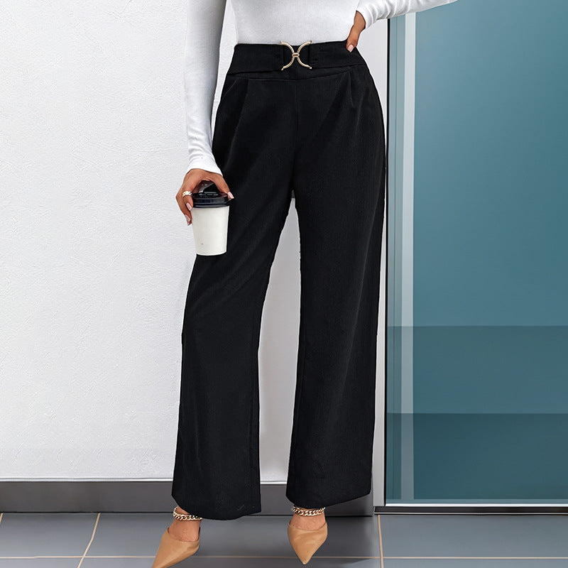 Damen Hochtaillierte Palazzo-Hose mit weitem Bein und dekorativem Schmuckgürtel Echoarchiv