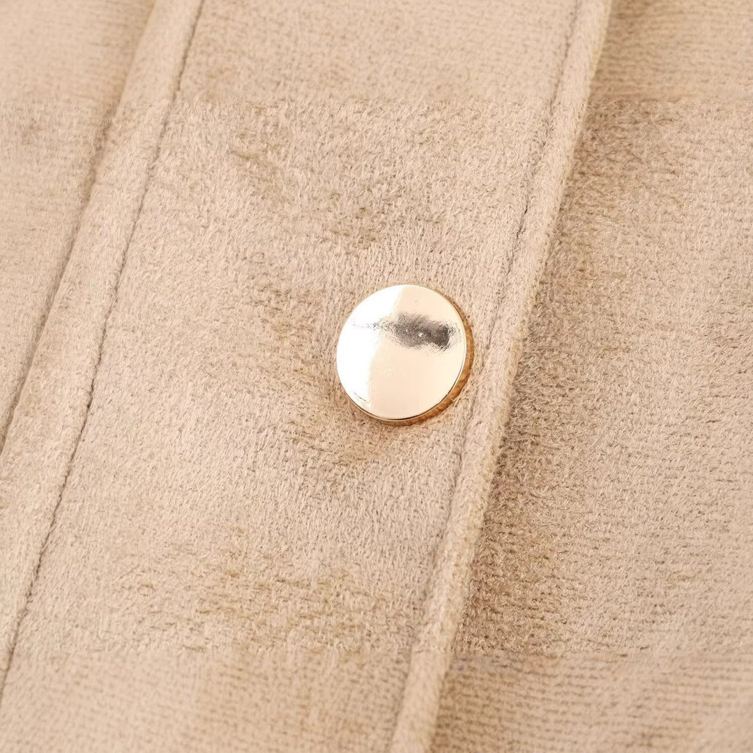 Damen Kurze Wildlederoptik-Jacke mit Stehkragen und Druckknopfleiste Echoarchiv