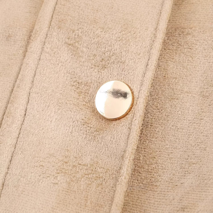 Damen Kurze Wildlederoptik-Jacke mit Stehkragen und Druckknopfleiste Echoarchiv