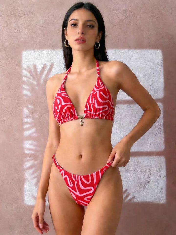 Damen Triangel-Bikini mit floralen Mustern und verstellbaren Bändern Echo Archiv