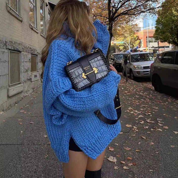 Damen Oversize Grobstrickpullover mit hohem Rollkragen Echoarchiv