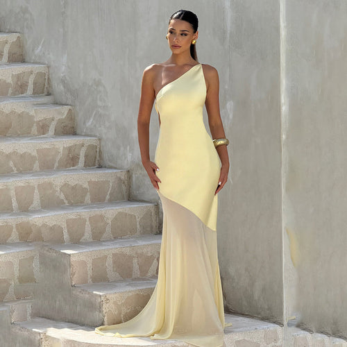 Damen Glamouröses Abendkleid mit asymmetrischem Design und transparentem Rock Echo Archiv