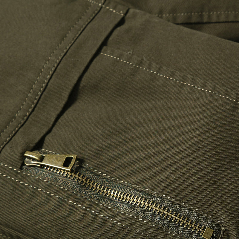 Herren Canvas-Bomberjacke mit kariertem Innenfutter, Stehkragen und Abzeichenapplikationen – Brevano