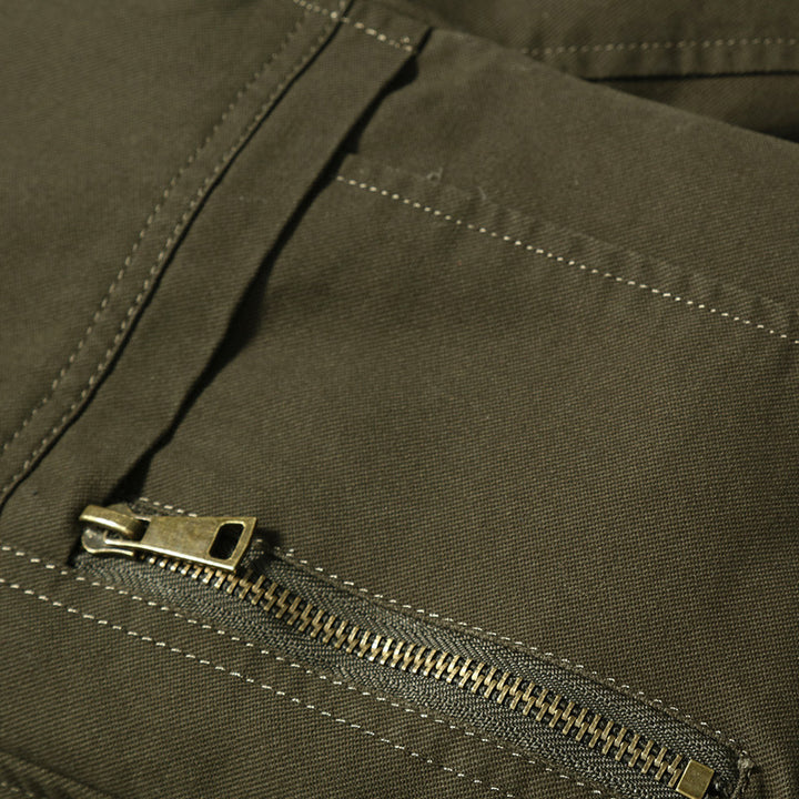 Herren Canvas-Bomberjacke mit kariertem Innenfutter, Stehkragen und Abzeichenapplikationen – Brevano