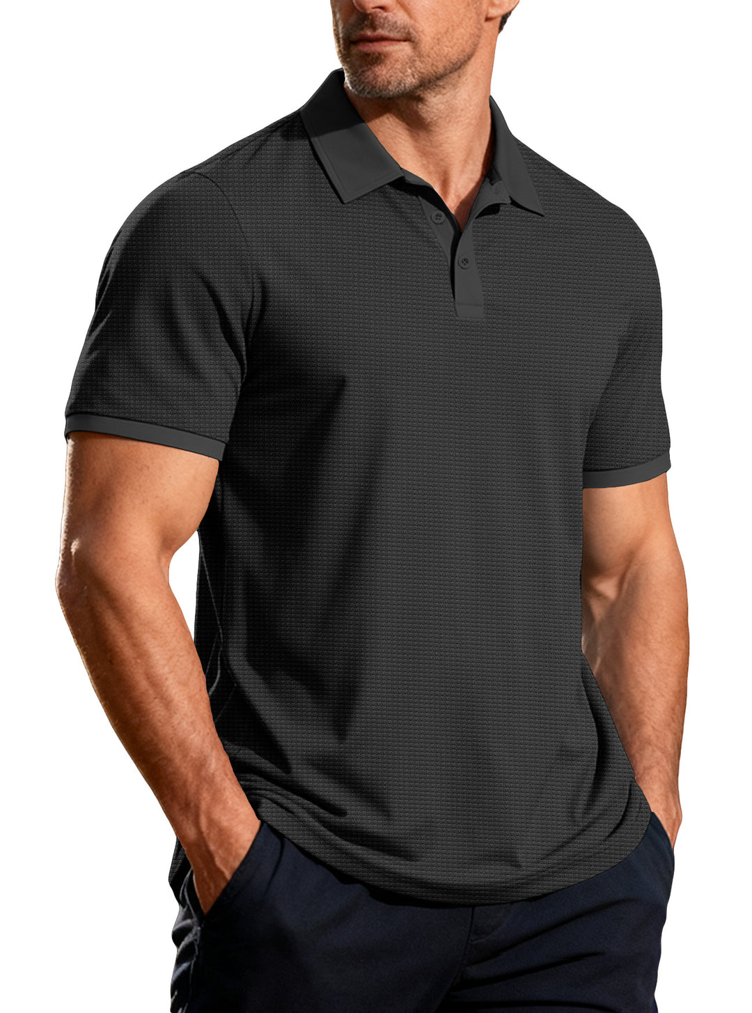 Herren nan strukturiertes Piqué-Kurzarm-Poloshirt mit Hemdkragen Echo Archiv