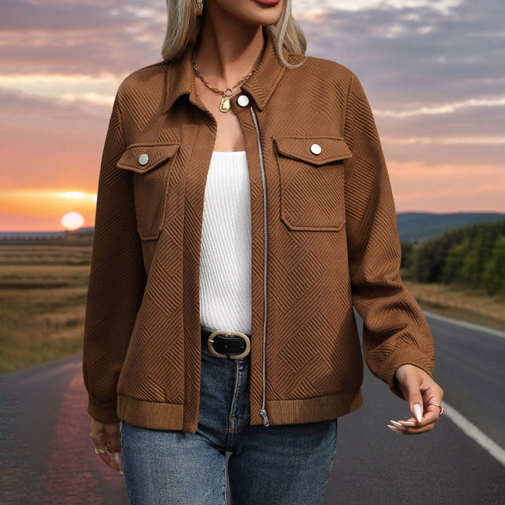 Damen Gestepptes Übergangs‑Shacket mit Klappentaschen, Reißverschluss und Strukturjacquard Echoarchiv