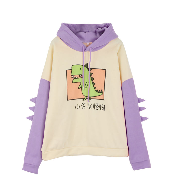 Damen Kapuzenpullover mit dreidimensionalen Rückendetails und niedlichem Dinosaurierprint – Auréline