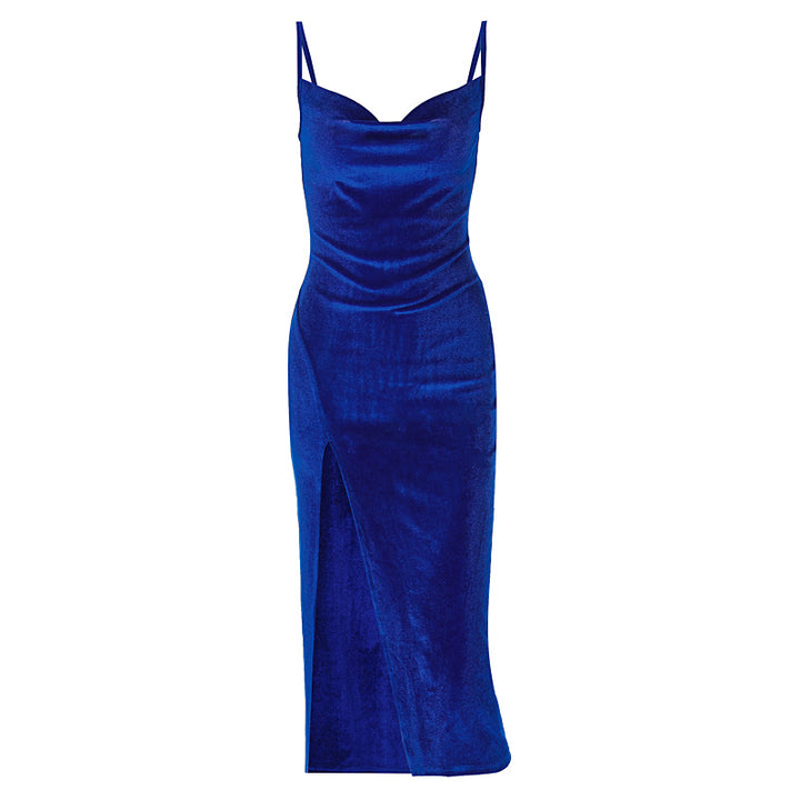 Damen Elegantes Satin-Midikleid mit Drapierung und Seitenschlitz Echo Archiv