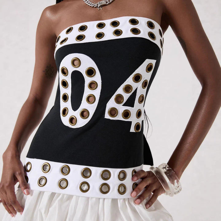 Damen Modisches Bandeau-Top mit dekorativen Ösen Echo Archiv