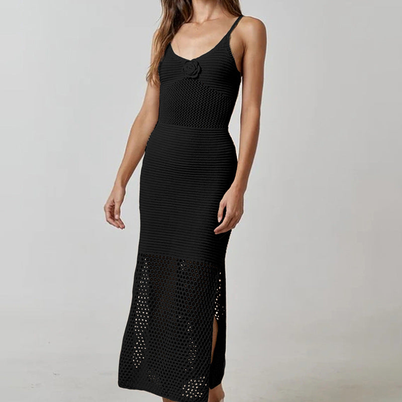 Damen Häkel-Strandkleid mit durchbrochenem Design und tiefem Schlitz Echo Archiv