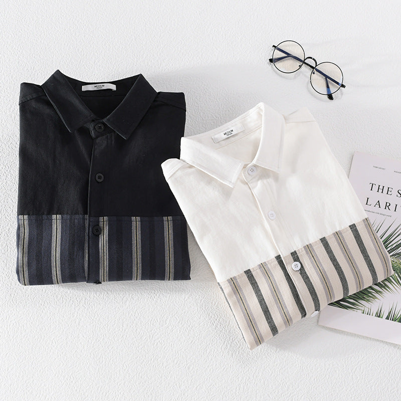 Herren Leichtes Baumwoll-Overshirt mit eingewebten Streifenpanelen und Kentkragen Echoarchiv