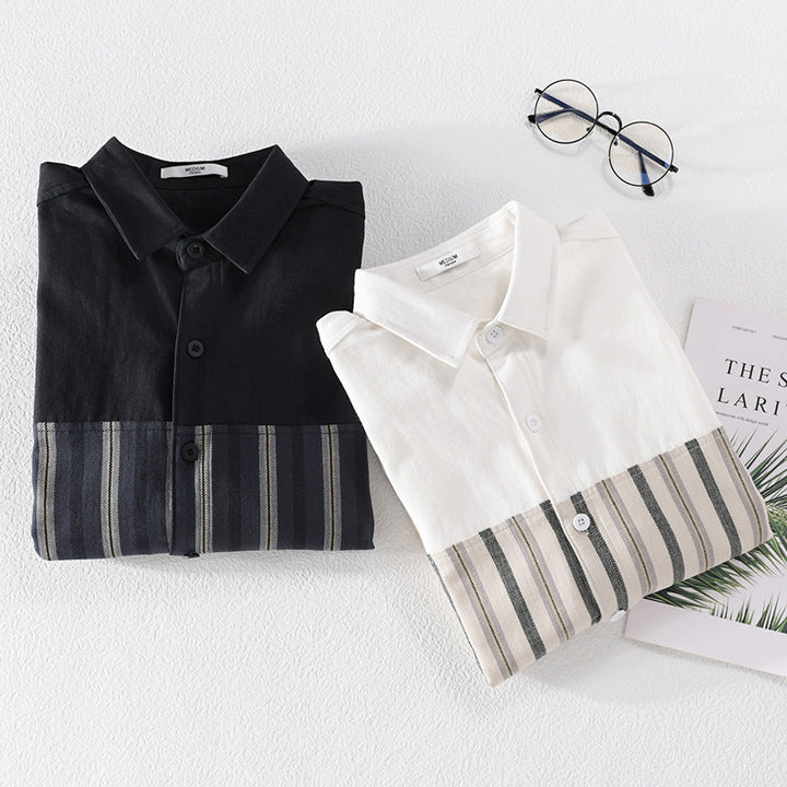 Herren Leichtes Baumwoll-Overshirt mit eingewebten Streifenpanelen und Kentkragen Echoarchiv