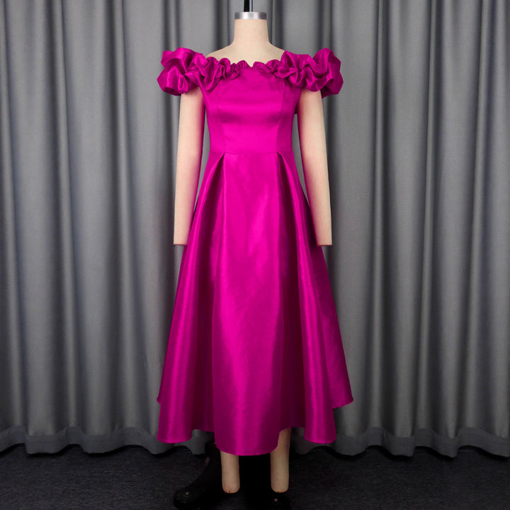 Damen Midi-Party Kleid mit schulterfreiem Design und voluminösen Rüschen Echo Archiv