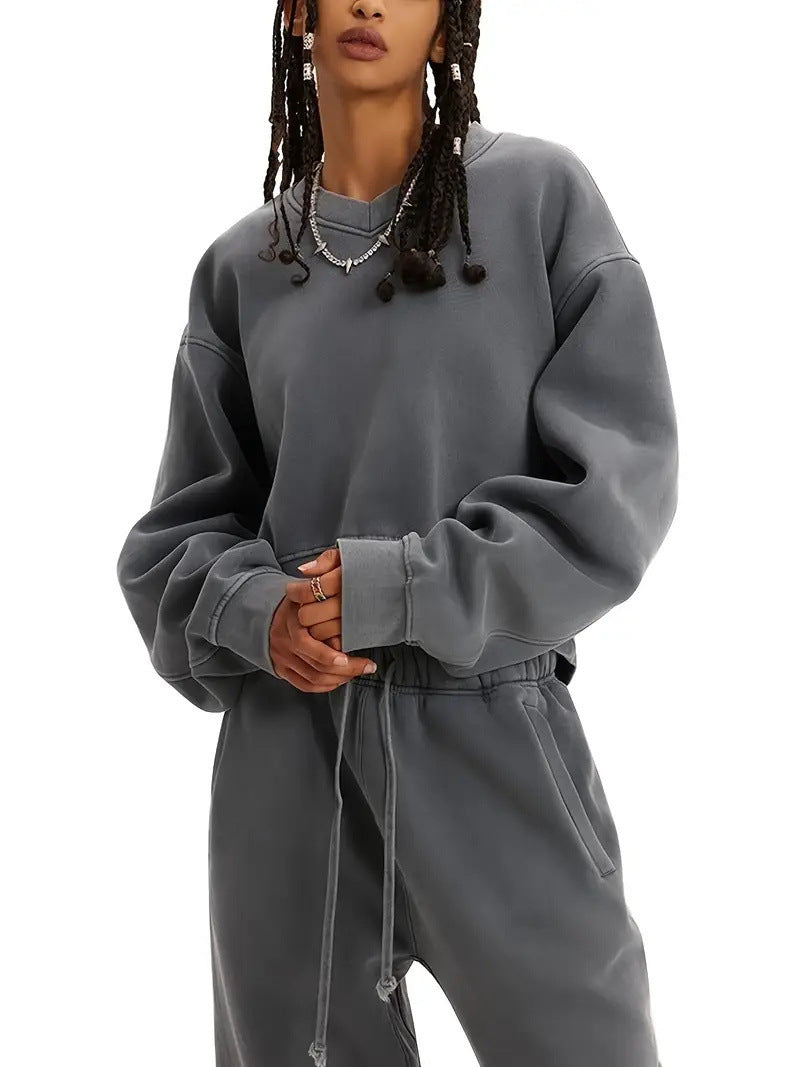 Damen Boxy-Sweatshirt mit überschnittener Schulter, verlängertem Rückenteil und brushed Fleece – Avérine