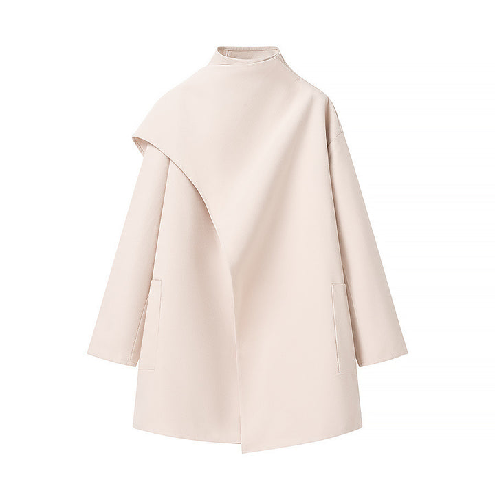 Damen Asymmetrischer Wollmix-Mantel mit Cape-Überwurf und Stehkragen Echo Archiv