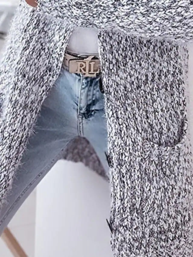 Damen Langer Mélange-Kuschelcardigan mit Kapuze, Hornknopf und Eingrifftaschen Echo Archiv