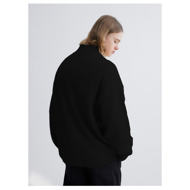 Herren Oversized-Rippenstrick Halbzip-Pullover mit Stehkragen Echoarchiv