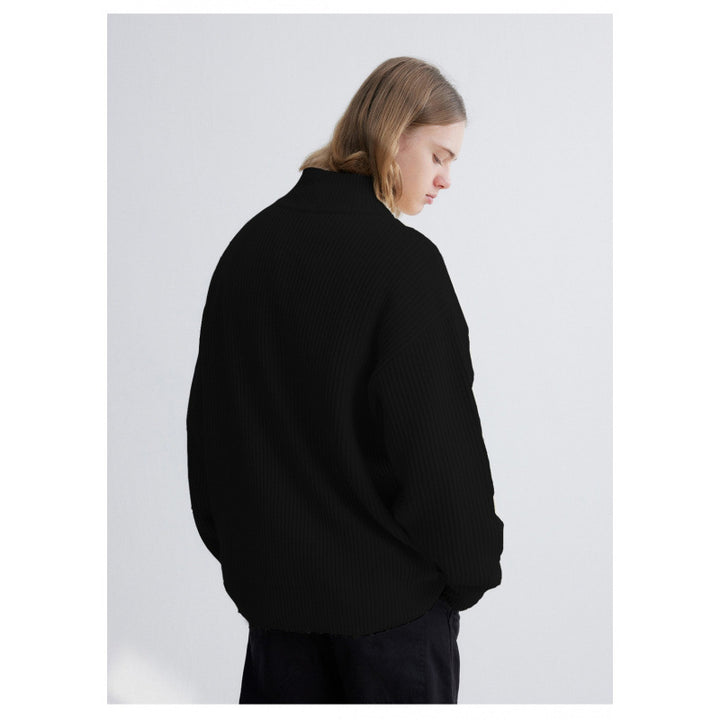Herren Oversized-Rippenstrick Halbzip-Pullover mit Stehkragen Echoarchiv