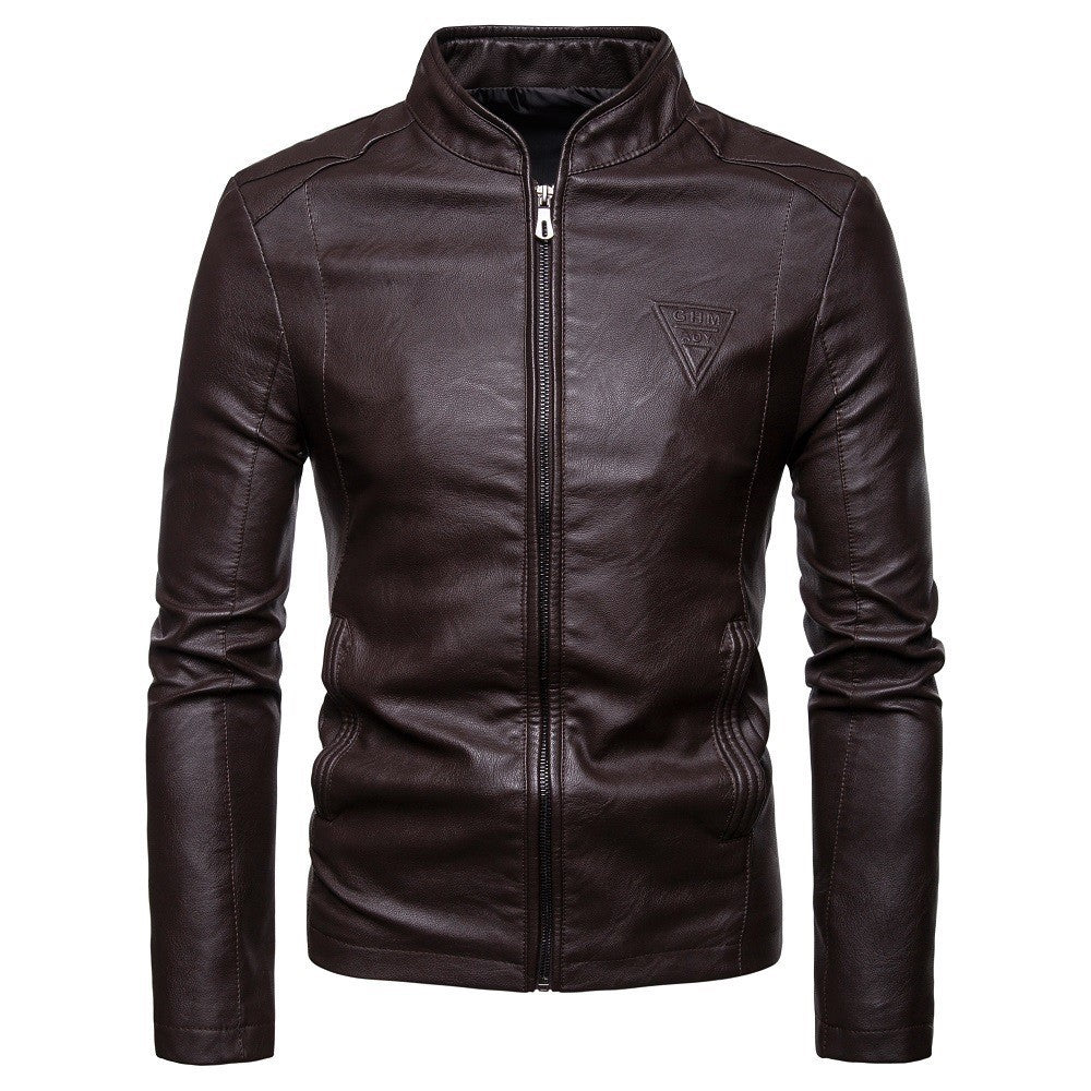 Herren Slim-Fit Kunstlederjacke im Bikerstil mit Stehkragen und Frontreißverschluss Echo Archiv