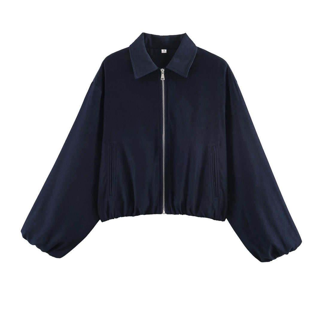 Damen Kurzjacke im Harrington‑Stil mit Polka‑Dot‑Muster, Ballonärmeln und elastischem Saum Echo Archiv