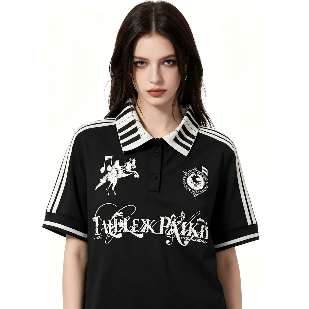 Damen Poloshirt mit kreativem Druck und Streifenmuster Echo Archiv