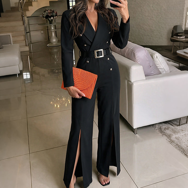 Damen Eleganter Jumpsuit mit Gürtel und Schlitz Echo Archiv