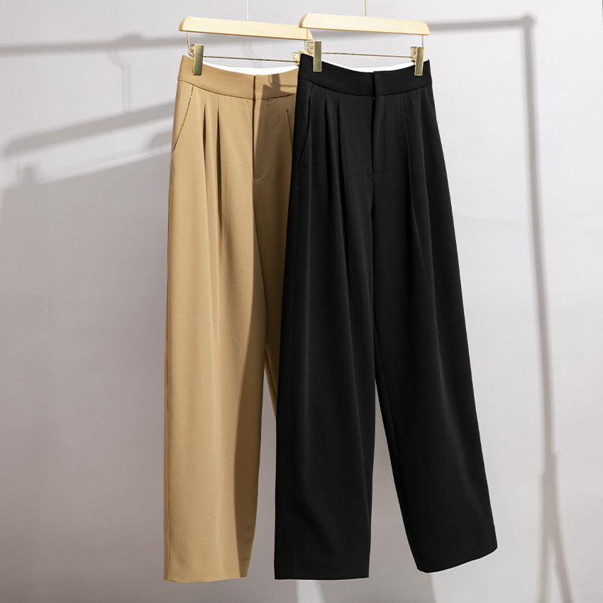 Damen Hochtaillierte Plissee-Bundhose mit weitem Bein Echoarchiv