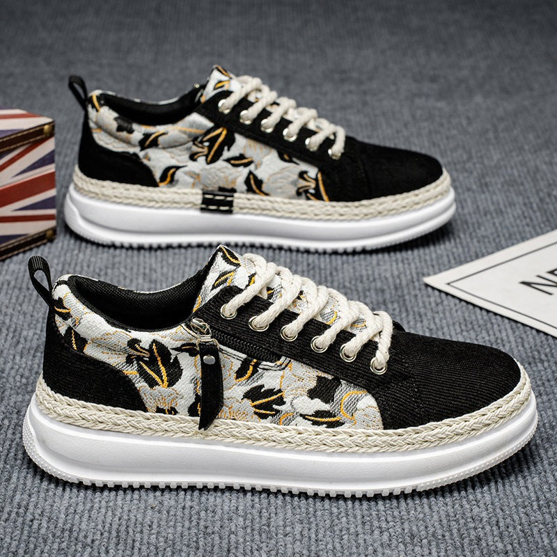 Damen gestickte Espadrille-Plateau-Sneaker mit floralem Jacquard, geflochtener Kordelsohle und gepolstertem Innenfutter Echo Archiv
