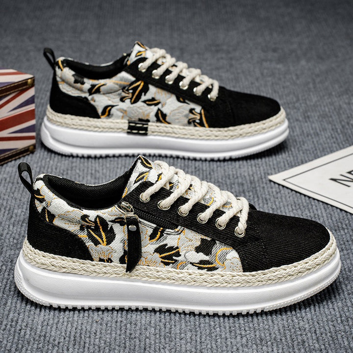 Damen gestickte Espadrille-Plateau-Sneaker mit floralem Jacquard, geflochtener Kordelsohle und gepolstertem Innenfutter Echo Archiv