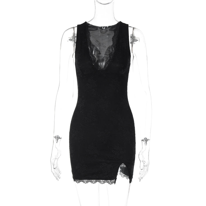 Damen figurumschmeichelndes Spitzenkleid mit V-Ausschnitt und feinen Details Echo Archiv