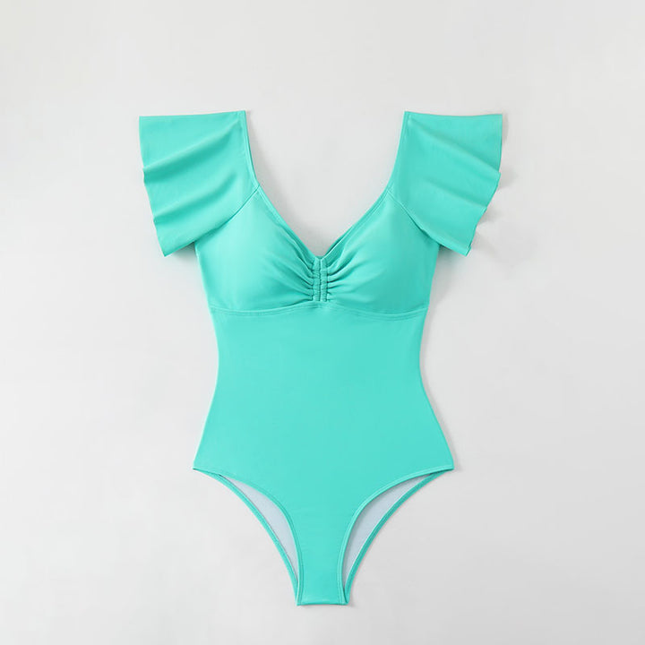 Damen Eleganter Einteiler Badeanzug mit Rüschendetails Echo Archiv
