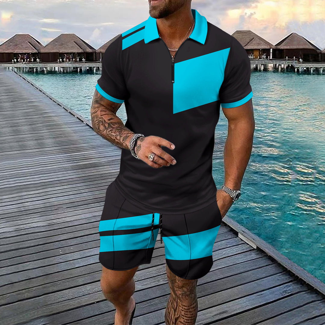 Herren Sportliches Kurzarm-Set mit modernem Reißverschluss und strukturiertem Design Echoarchiv