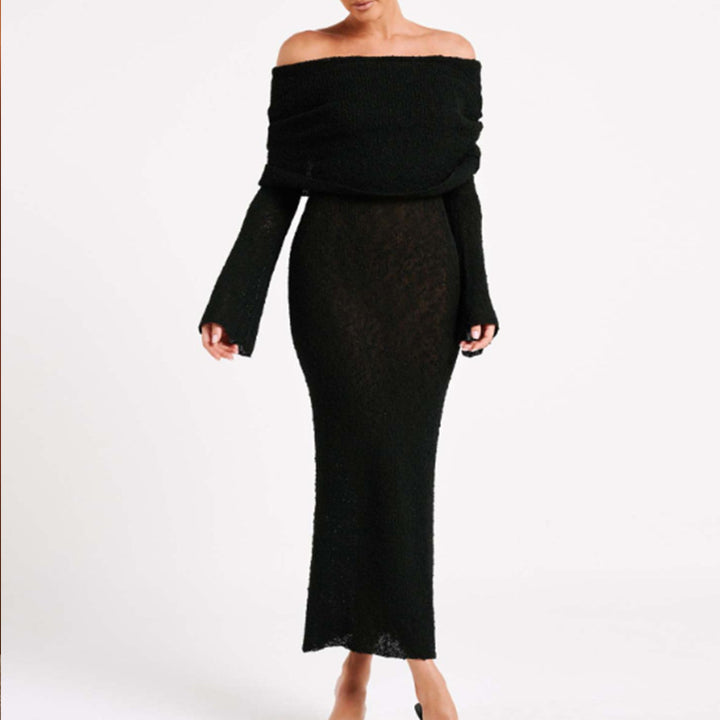 Damen Off-Shoulder Maxikleid mit langem Arm und elegantem Stoff Echo Archiv