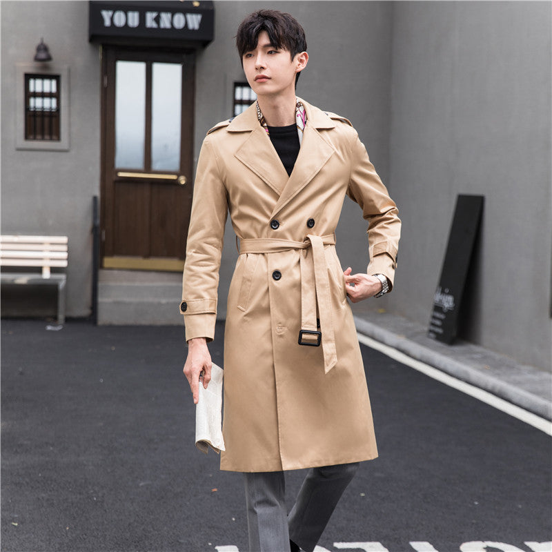 Herren Wasserabweisender Trenchcoat mit Doppelreihe, klassischem Revers und Taillengürtel Echoarchiv