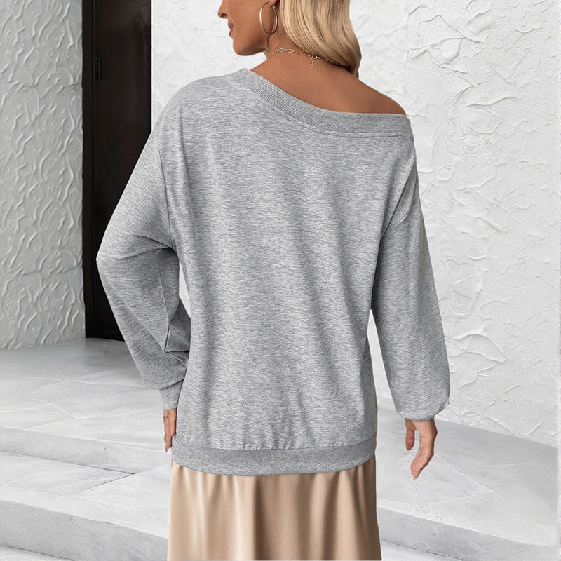 Damen Lockeres Off-Shoulder Sweatshirt mit 3D-Blütenapplikation und überschnittener Schulter Echoarchiv