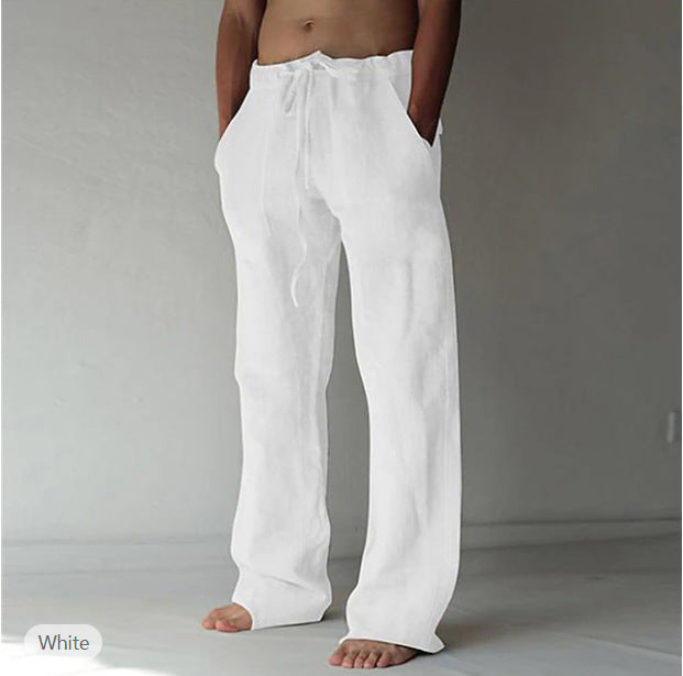 Herren Leinenhose mit weitem Schnitt Kordelzug und Seitentaschen – Sorevano