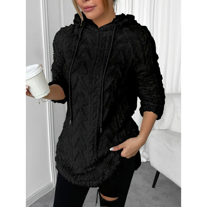 Damen Kuscheliger Teddy-Hoodie mit Zopfmuster Tunnelzug und gerundetem Saum Echo Archiv